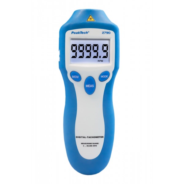 Tachometer Photo-Contact Type with Laser Rubber Protection Speed Measurement Automatic Measurement Range Selection 5-Digit LCD Display Battery Level Display 160g PeakTech 2795 Speedometer