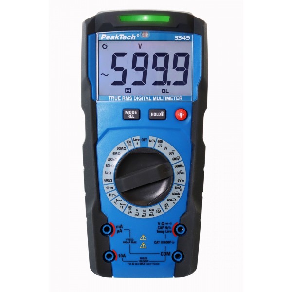PeakTech 3349 - Multimètre Numérique, 3 5/6 chiffres (5999), TrueRMS,  Capacimètre, Fréquencemètre, Thermomètre K, NCV Détection